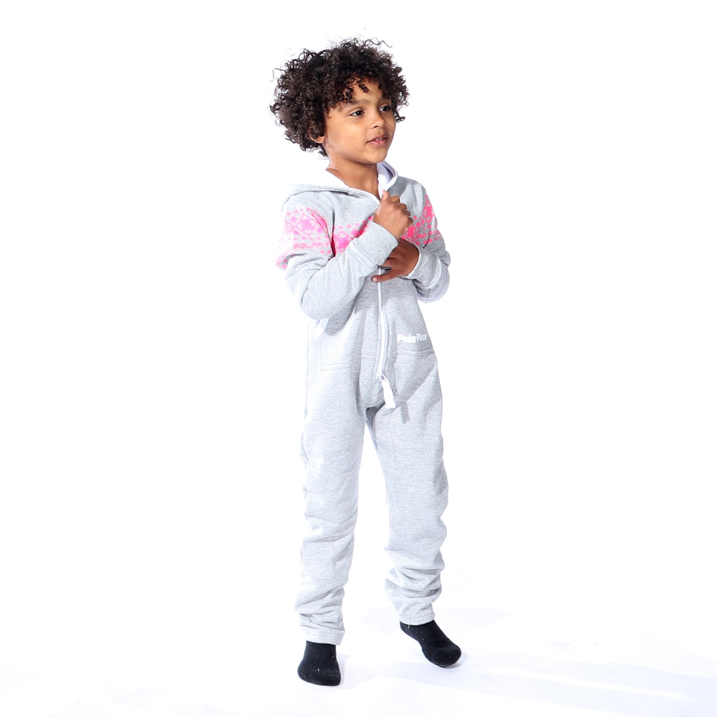 Kids Arctic Print Onesie (Grey with Pink)